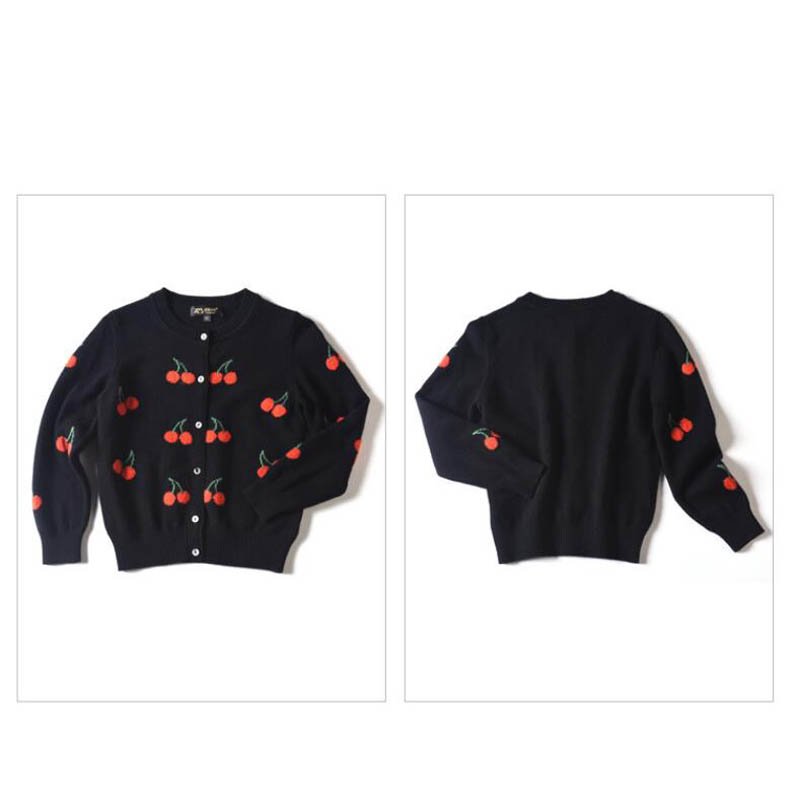 Pure Cashmere Children Sweater Black Embroidery Children Winter Cardigan